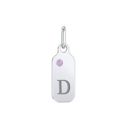 Duchess Dog Tag Initial Charm with Accent Stone in 925 Sterling Silver with Amethyst, Amethyst Premium Zirconia, Fancy Blue Premium Zirconia, and Green Premium Zirconia