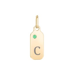 Duchess Dog Tag Initial Charm with Accent Stone in 10K Solid Yellow Gold with Emerald, Amethyst Premium Zirconia, Fancy Blue Premium Zirconia, and Green Premium Zirconia