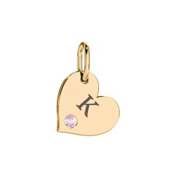 Engravable Sideways Heart Charm in 18K Gold Plated Silver with Fancy Pink Premium Zirconia