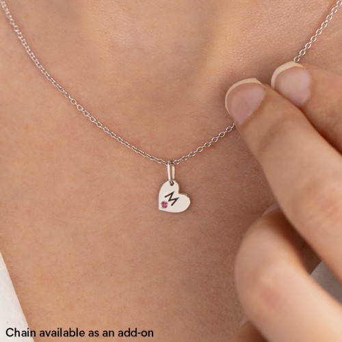 Engravable Sideways Heart Charm – Sterling Silver with Pink Tourmaline