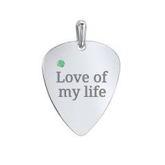 Engravable Guitar Pick Pendant with Gemstone