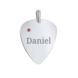Engravable Guitar Pick Pendant with Gemstone