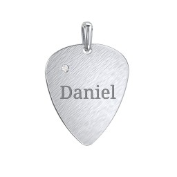 Engravable Guitar Pick Pendant with Gemstone