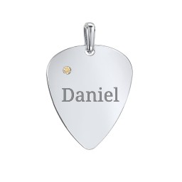 Engravable Guitar Pick Pendant with Gemstone