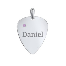 Engravable Guitar Pick Pendant with Gemstone in 925 Sterling Silver with Amethyst