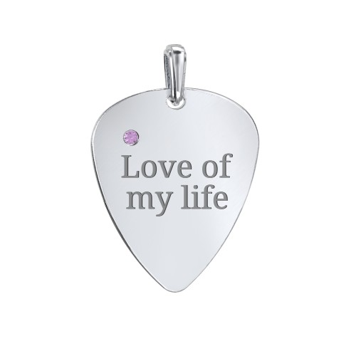 Engravable Guitar Pick Pendant with Gemstone – Sterling Silver with Amethyst