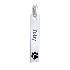 Engravable Long Tag Pendant with Cold Enamel Paw - Black