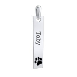 Engravable Long Tag Pendant with Cold Enamel Paw - Black