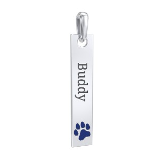 Engravable Long Tag Pendant with Cold Enamel Paw - Dark Blue