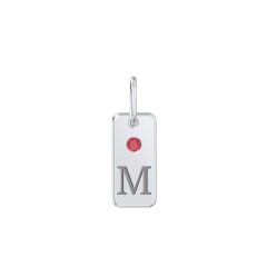 Initial Tag Charm with Birthstone – Sterling Silver with Garnet