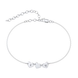 Triple Heart Engravable Anklet in 925 Sterling Silver
