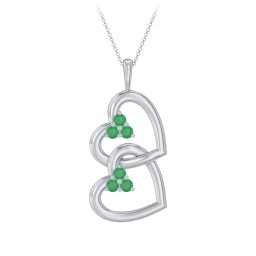Unity Interlocking Hearts Birthstone Pendant in 925 Sterling Silver with Emerald