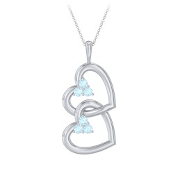 Unity Interlocking Hearts Birthstone Pendant in 925 Sterling Silver with Blue Topaz
