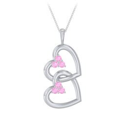 Unity Interlocking Hearts Birthstone Pendant in 925 Sterling Silver with Pink Sapphire