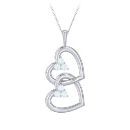 Unity Interlocking Hearts Birthstone Pendant in 925 Sterling Silver with Aquamarine