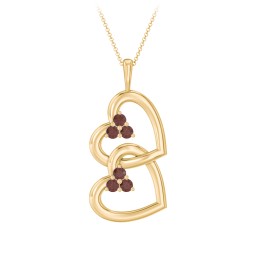 Unity Interlocking Hearts Birthstone Pendant in 10K Solid Yellow Gold with Garnet