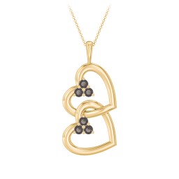 Unity Interlocking Hearts Birthstone Pendant in 10K Solid Yellow Gold with Smokey Quartz