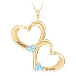 Fusion Hanging Hearts Pendant in 18K Gold Plated Silver with Blue Topaz