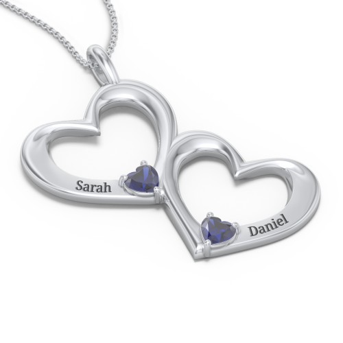 Fusion Hanging Hearts Pendant – Sterling Silver with Blue Sapphire