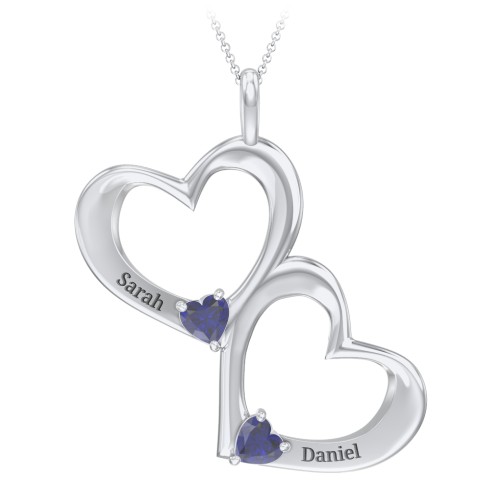 Fusion Hanging Hearts Pendant – Sterling Silver with Blue Sapphire