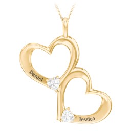 Fusion Hanging Hearts Pendant in 18K Gold Plated Silver with Cubic Zirconia