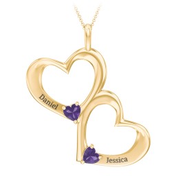 Fusion Hanging Hearts Pendant in 18K Gold Plated Silver with Amethyst