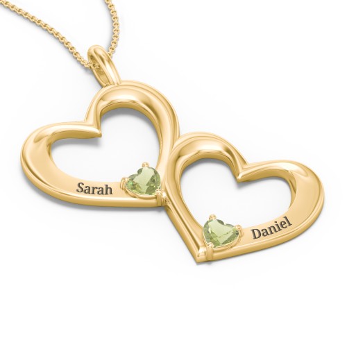 Fusion Hanging Hearts Pendant – 18K Gold Plated Silver with Peridot