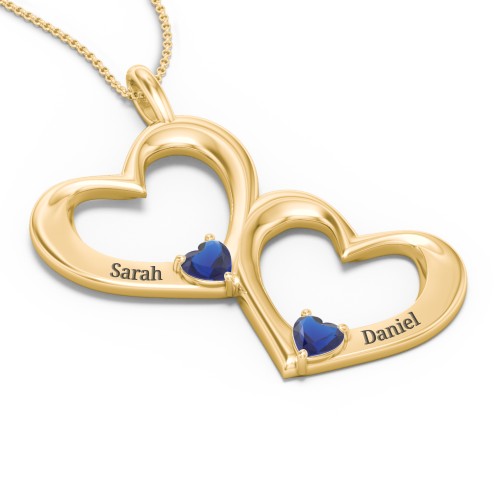 Fusion Hanging Hearts Pendant – 18K Gold Plated Silver with Blue Sapphire