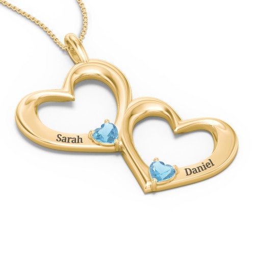 Fusion Hanging Hearts Pendant – 18K Gold Plated Silver with Blue Topaz