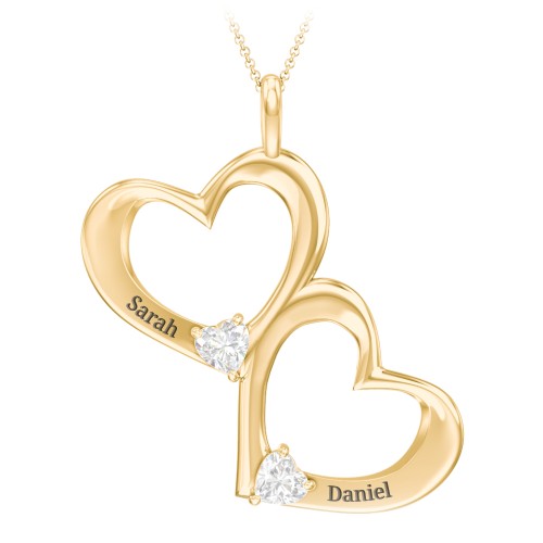 Fusion Hanging Hearts Pendant – 18K Gold Plated Silver with Diamond