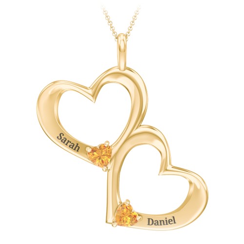 Fusion Hanging Hearts Pendant – 18K Gold Plated Silver with Citrine