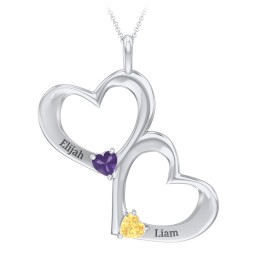Fusion Hanging Hearts Pendant in 925 Sterling Silver with Amethyst and Citrine