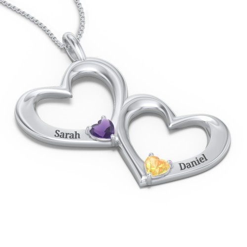 Fusion Hanging Hearts Pendant – Sterling Silver with Amethyst and Citrine