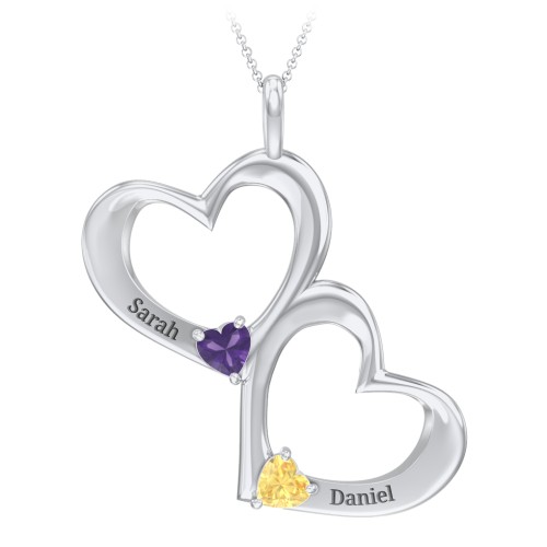 Fusion Hanging Hearts Pendant – Sterling Silver with Amethyst and Citrine