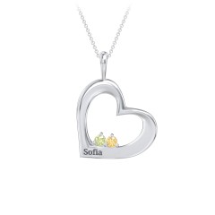 Engravable Tilted Heart 2 Stone Pendant