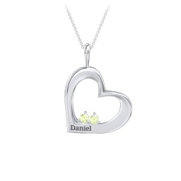 Engravable Tilted Heart 2 Stone Pendant