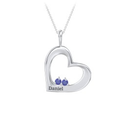 Engravable Tilted Heart 2 Stone Pendant