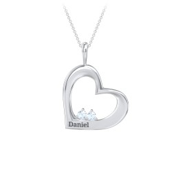 Engravable Tilted Heart 2 Stone Pendant