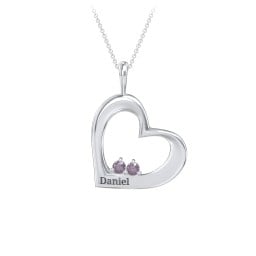 Engravable Tilted Heart 2 Stone Pendant