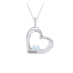 Engravable Tilted Heart 2 Stone Pendant