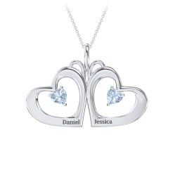 Gemini Touching Hearts Engraved 2 Stone Necklace
