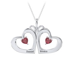 Gemini Touching Hearts Engraved 2 Stone Necklace