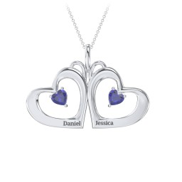 Gemini Touching Hearts Engraved 2 Stone Necklace