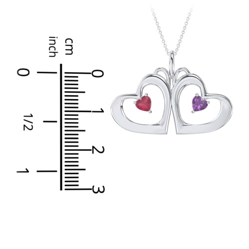 Gemini Touching Hearts Engraved 2 Stone Necklace – Sterling Silver with Emerald and Citrine