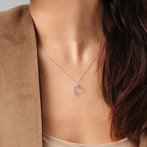 Shepherd Floating Gemstone Heart Pendant – Sterling Silver with Blue Sapphire, Tanzanite, Blue Topaz, Aquamarine, Pink Sapphire, Pink Tourmaline, Ruby, and Garnet