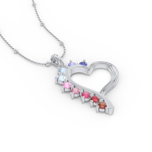Shepherd Floating Gemstone Heart Pendant – Sterling Silver with Blue Sapphire, Tanzanite, Blue Topaz, Aquamarine, Pink Sapphire, Pink Tourmaline, Ruby, and Garnet