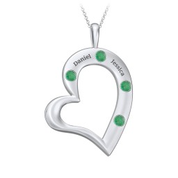 Mi Familia Tilted Heart Pendant in 925 Sterling Silver with Emerald