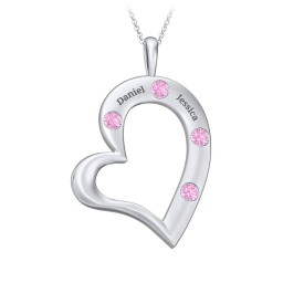 Mi Familia Tilted Heart Pendant in 925 Sterling Silver with Pink Sapphire