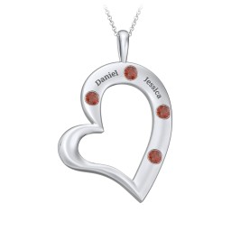 Mi Familia Tilted Heart Pendant in 925 Sterling Silver with Garnet