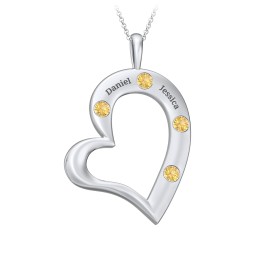 Mi Familia Tilted Heart Pendant in 925 Sterling Silver with Citrine